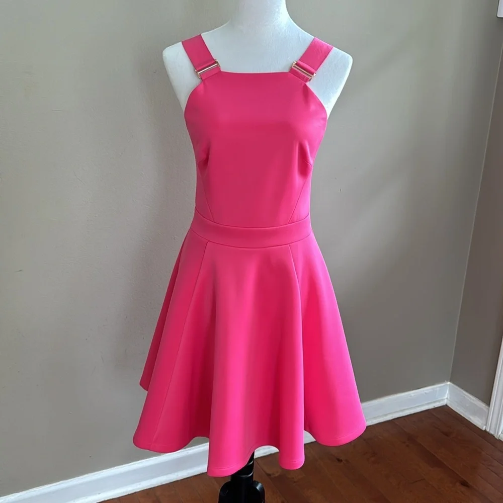 Ted Baker London Jaimie Fuchsia Pink‎ Dress with Gold Buckle Straps Size 2